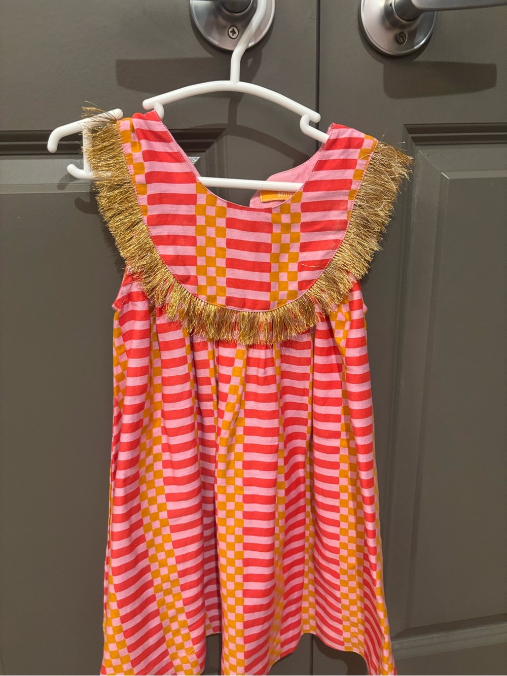 Girls Pink and Yellow Striped Fringe Sundress